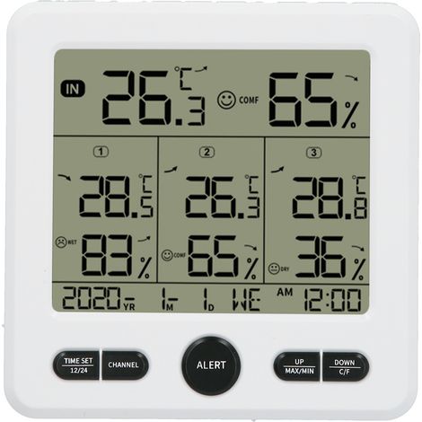 TS-6210 Thermomètre-hygromètre sans fil 3 en 1 pour intérieur et extérieur avec alarme (1/5)