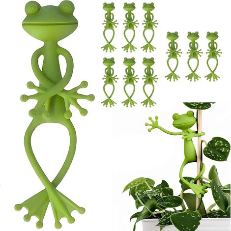 10 Pièces Grenouille Tuteur Plante, Support de Plantes Grenouille, Tuteur Plante Intérieur, Attache Plante, Figurine Décorative Verte, pour Plantes en Pot, Décoration Jardin (1/5)