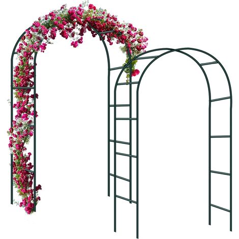 2 x Garden Arches for Rose Trellis in Powder-coated Steel, Garden Decoration and Decoration, Weatherproof, 240 x 140 x 38 cm – Green (1/5)