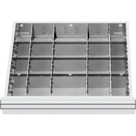 Compartimentage de tiroir STIER, séparations en métal, BLH 75 mm, dimensions intérieures 500x450 mm, 20 casiers, 6 x TW 75