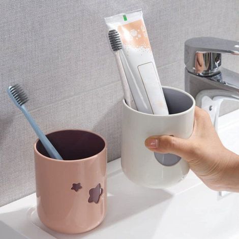 Lot De 2 Gobelets Brosse À Dents Salle De Bain, Gobelet De Rinçage Réutilisable En PP, Rose/Blanc, 7,5x9,5 cm (1/4)