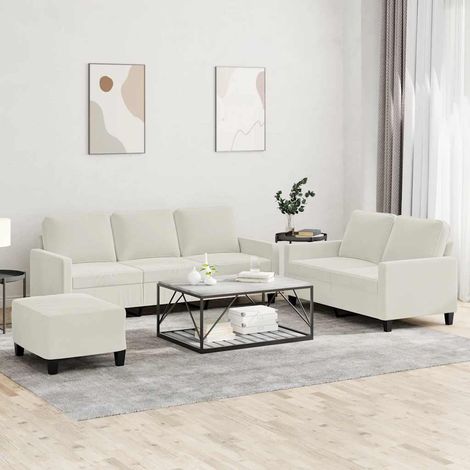 3-tlg. Sofagarnitur mit Kissen Creme Samt (1/5)