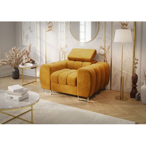 Sessel Designersessel BASTIEN in Stoff Terra Honiggelb