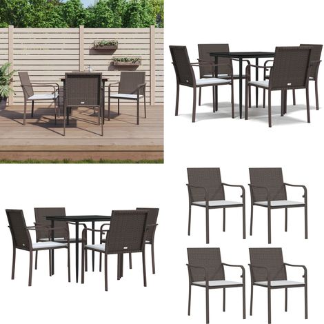 Juego comedor jardín 5 piezas y cojines ratán sintético y acero - Comedor de jardín - Mesa de comedor exterior