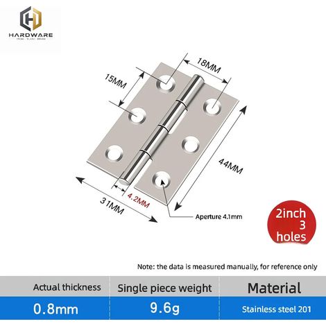 (3 trous de 5 cm) Lot de 3 connecteurs de porte, charnières en acier inoxydable pour meubles, portes, placards et boîtes à bijoux. (1/5)
