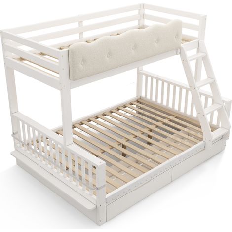 Litera infantil 90x200/140x200 cm con cajones y revistero, madera, blanco (1/5)