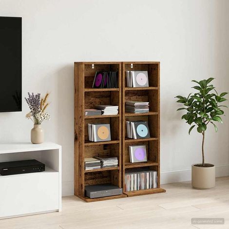 vidaXL CD Cabinet 2 pcs Old Wood 33 x 23.5 x 97.5 cm Engineered Wood (1/5)
