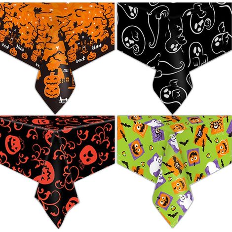 Halloween Tischdecken 4er Set 130x220 cm mit Kürbis & Geist Motiv