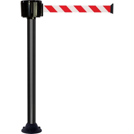 Poteau alu noir à sangle grande longueur hachurée rouge/blanc 12m x 50mm sur socle fixe - 2810227