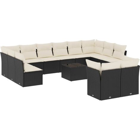 Salon de jardin avec coussins 13 pcs noir résine tressée (1/3)