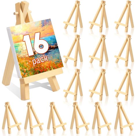 16-teiliges Set – Malerstaffeleien – 8 x 15 cm – Multifunktionales Mini-Holzstativ – Tischständer für Fotos, Kinderzeichnungen und Smartphones – Dekoratives und praktisches Accessoire (1/5)