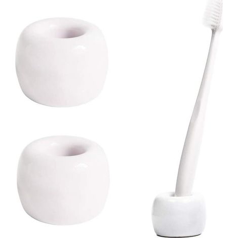NALOOKAMIC Porte-brosse à dents en céramique Porte-brosse à dents - blanc, 2.5  4 cm, 2pcs (1/3)