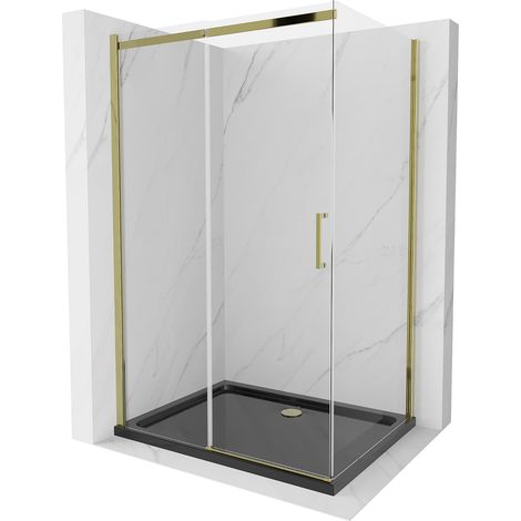 Mexen Omega cabina doccia scorrevole 100 x 90 cm, trasparente, oro + piatto doccia Flat, nero - 825-100-090-50-00-4070G (1/5)