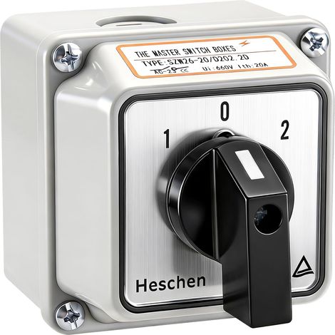 Universal Rotary Cam Selector, 660V 20A, ON-OFF-ON, 3 Position 2 Phase 8 Terminals, with Outer Housing Main Switch (Standard Box) (1/5)