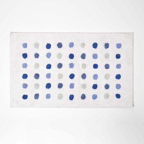HOMESCAPES Badematte blau-weiß gepunktet, 50 x 80 cm - Badvorleger Polka Dots