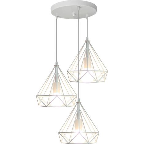 Lustre Antique Diamant 3 Lumières Suspension Luminaire Rétro Plafonnier Blanc Industriel Métal Vintage 25 CM (1/5)