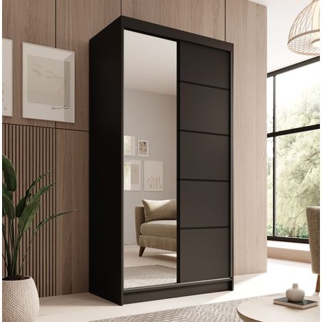 Schiebetürenschrank Schrank Nr.120 in Schwarz matt 100x200x58 cm (1/4)