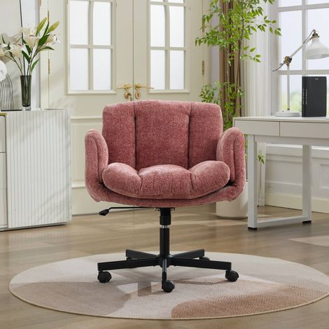 Sedia da ufficio in ciniglia rosa, girevole 360°, altezza regolabile, braccioli ribaltabili multiposizione, 57,5×60×92,5 cm (1/5)
