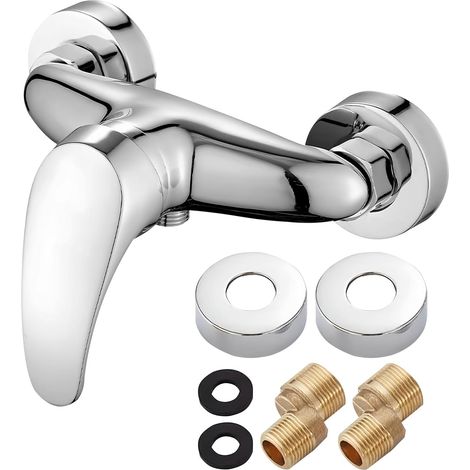 Shower Faucet: Silver Bathroom Shower Faucet, Shower Mixer Tap, Wall Mounted, Chrome Single Handle Shower Mixer with G ½ Nozzle for Wall Mounting (1/5)