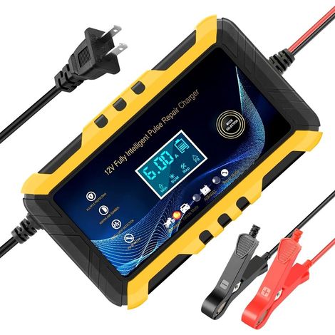 Caricabatteria per auto, 12 V 6 A, avviamento automatico a impulsi, compatibile con AGM/Gel (giallo)