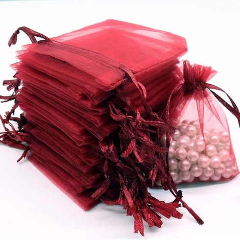 100 burgunderrote Organzabeutel 7 x 9 cm Organzabeutel Geschenktüten Hochzeitstüten Bonbontüten Geeignet für Feste Partys und Hochzeiten Mit (1/5)