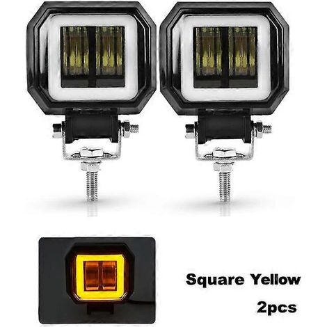 Barre LED étanche NLpearl 12V/24V tout-terrain 20W, projecteur de travail LED 6D avec anneaux lumineux LED Angel Eyes pour SUV, quad, camion, bateau, 4x4, moto (2 pièces carrées jaunes). (1/5)