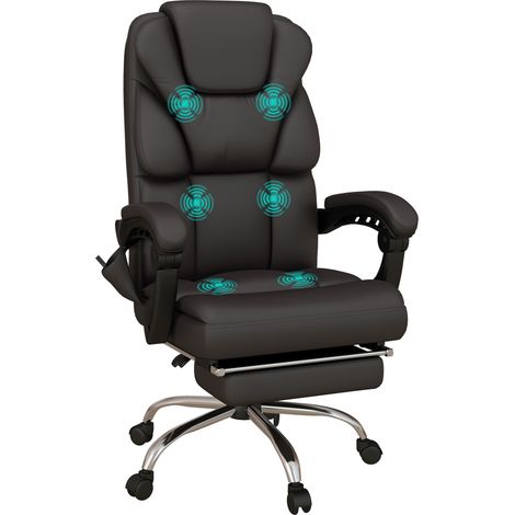 Silla de oficina con 6 puntos de masaje Silla de escritorio reclinable de PU con mando a distancia 63 x 57 x 118 - 126 cm Marrón (1/5)