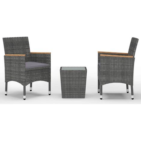 Maison Exclusive - 3-tlg. Bistro-Set Poly Rattan und Hartglas Gra (1/5)