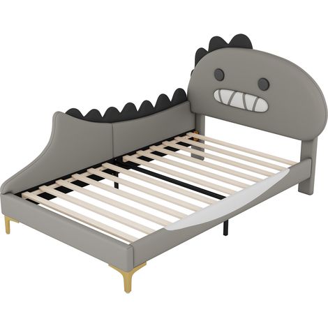Lit enfant 90200cm, forme dinosaure cartoon, lit plat, matériau PU, gris (1/5)