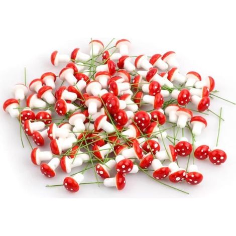 Décoration - Non spécifié - Mini Champignon - 100 pièces - Rouge - Mousse et Fil métallique (1/4)