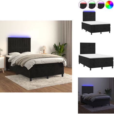 Sommier à lattes de lit avec matelas LED Noir 120x200cm Velours - Lit Capitonné - Lit Velours - Lit Avec Éclairage Led - Lit Double - Tête De Lit Ajustable (1/5)