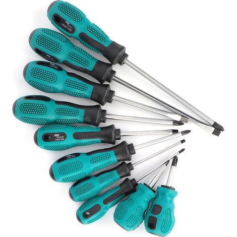 10-teiliges Set magnetischer Schraubendreher mit Griffen aus Chrom-Vanadium-Legierung und TPR-Technologie, inklusive Tasche (1/5)