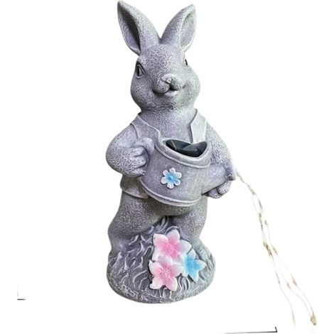 Statue pour lapin en Résine Style Nordique pour déco Jardin Extérieur Lampe de Jardin pour lapin en Résine Style Nordique pour décor Automatique pour Extérieur Patio Allée 22,5cm Gris (1/5)