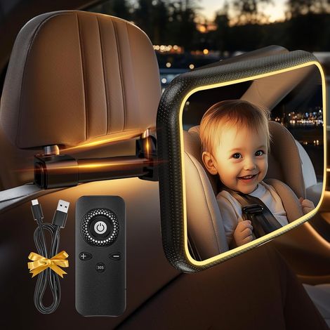 Veilleuse LED et Télécommande Voiture Bébé Miroir 360° Rotation Réglables Rétroviseur Voiture Bébé Incassable (1/5)