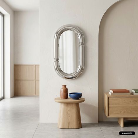 sweeek - Miroir ovale finition glossy 70cm argenté - Adia (1/4)