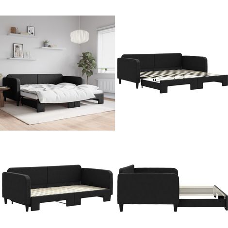 Lit de jour avec gigogne sans matelas noir 100x200 cm - Canapé Convertible - Lit Deux Places - Meuble Multifonction - Literie - Espace Optimisé - Home & Living (1/5)
