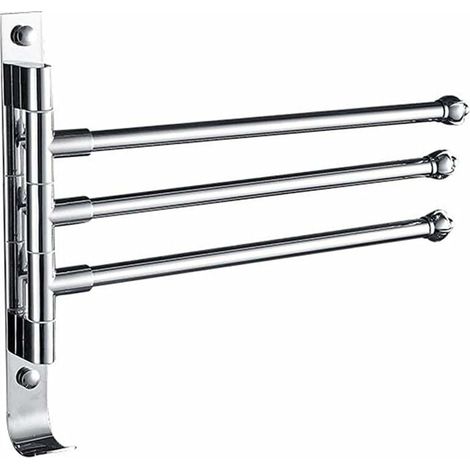 Toallero de pared giratorio de acero inoxidable FOREHILL – 3 barras – con ganchos y tapa antideslizante – resistente al agua – plateado – para baño, cocina y bañera (1/5)