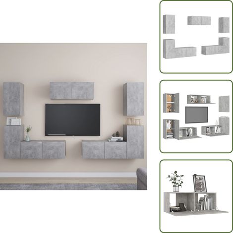 The Living Store Set muebles de salón TV 7 pzas madera ingeniería gris hormigón - Muebles de TV