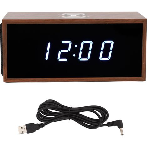 Enceinte Bluetooth, horloge électronique, horloge à chargement sans fil, horloge numérique LED Bluetooth intelligente, réveil-enceinte en bois original (1/5)