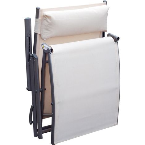 Lettino da Giardino Piscina Pieghevole Schienale Regolabile Crema Bianco 180x63.5x65 cm