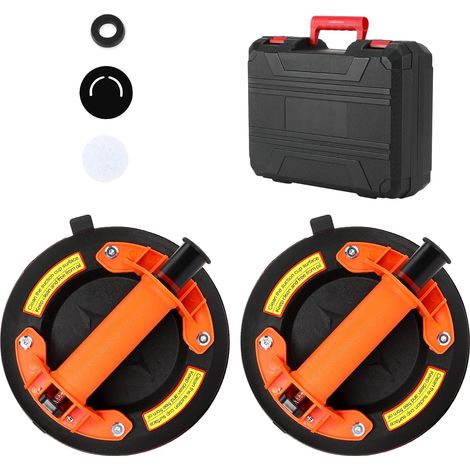 2 Pièces 8" Ventouse Carrelage, Ventouse Vitrier Capacité de Charge Max 200 kg, Professionnelles Ventouses à Vide avec Boîte de Transport pour Verre, Carreaux, Marbre, Orange (1/5)