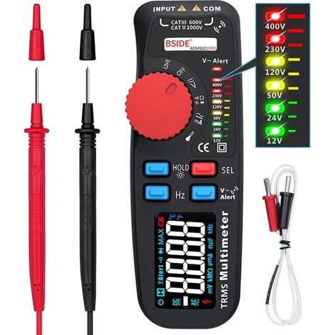 Mini multimètre TRMS double mode ADM92CL PRO Tension AC/DC Courant Résistance Diode Capacité Fréquencemètre Affichage 6000 points avec maintien des données Rétroéclairage Fonction d'arrêt automatique (1/5)