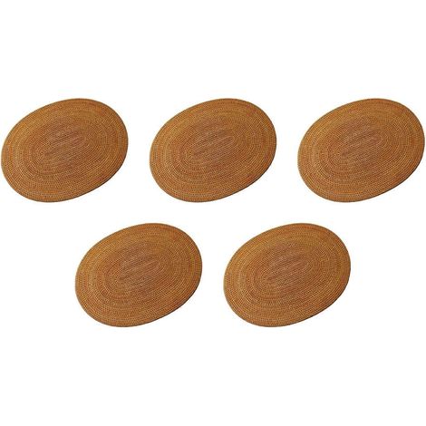 Lot de 5 sets de table ovales et ronds en rotin tressé, antidérapants et résistants à la chaleur, aspect naturel et polyvalent, 30 x 40 cm. (1/5)