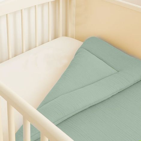 Édredon Bébé en Double Gaze de Coton Bio Vert Couverture de Lit et Poussette 70 x 120 cm - PANGIVO (1/5)
