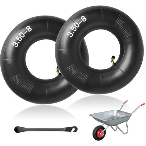 Wheelbarrow Inner Tube 3.50-8, 2 Piece Spare Inner Tube, Wheelbarrow Spare Tyre with Curved Valve for Garden Trolley, Lawn Mower, Yard Tractors (1/5)
