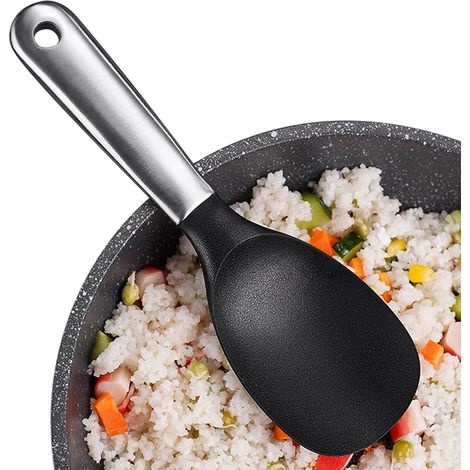 Cuillère à riz en silicone avec manche en acier résistante à la chaleur pour servir et mélanger les sauces et les salades outil de cuisine (1/5)