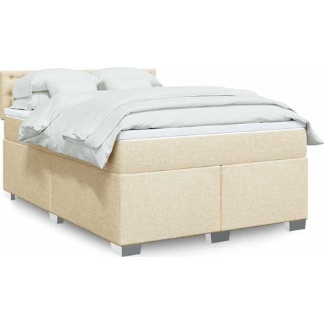vidaXL Sommier à lattes de lit avec matelas Crème 140x190 cm Tissu (1/5)