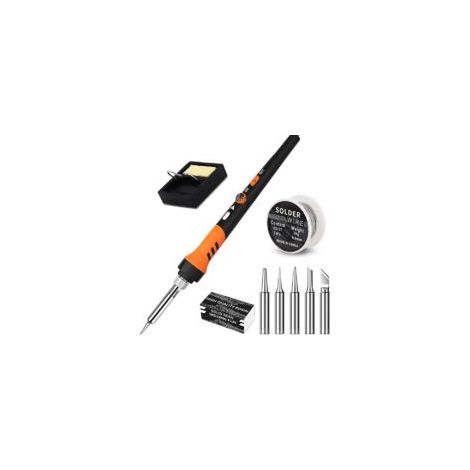 Kit de fer à souder, pistolet à souder 60 W, outil de kit de fer à souder 9 en 1, température réglable de 200 à 450 ℃, avec 5 pointes de fer à souder, support de fer à souder pour souder et réparer,LA
