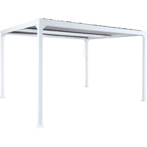 Alu Pergola HHG-970, Lamellen-Pavillon Terrassenüberdachung, stabiles 8cm-Metall-Gestell 3x3,7m weiß