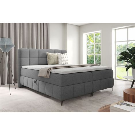 Boxspringbett Schlafzimmerbett SOPHIE 100x200cm Stoff Aragon Grau (1/5)